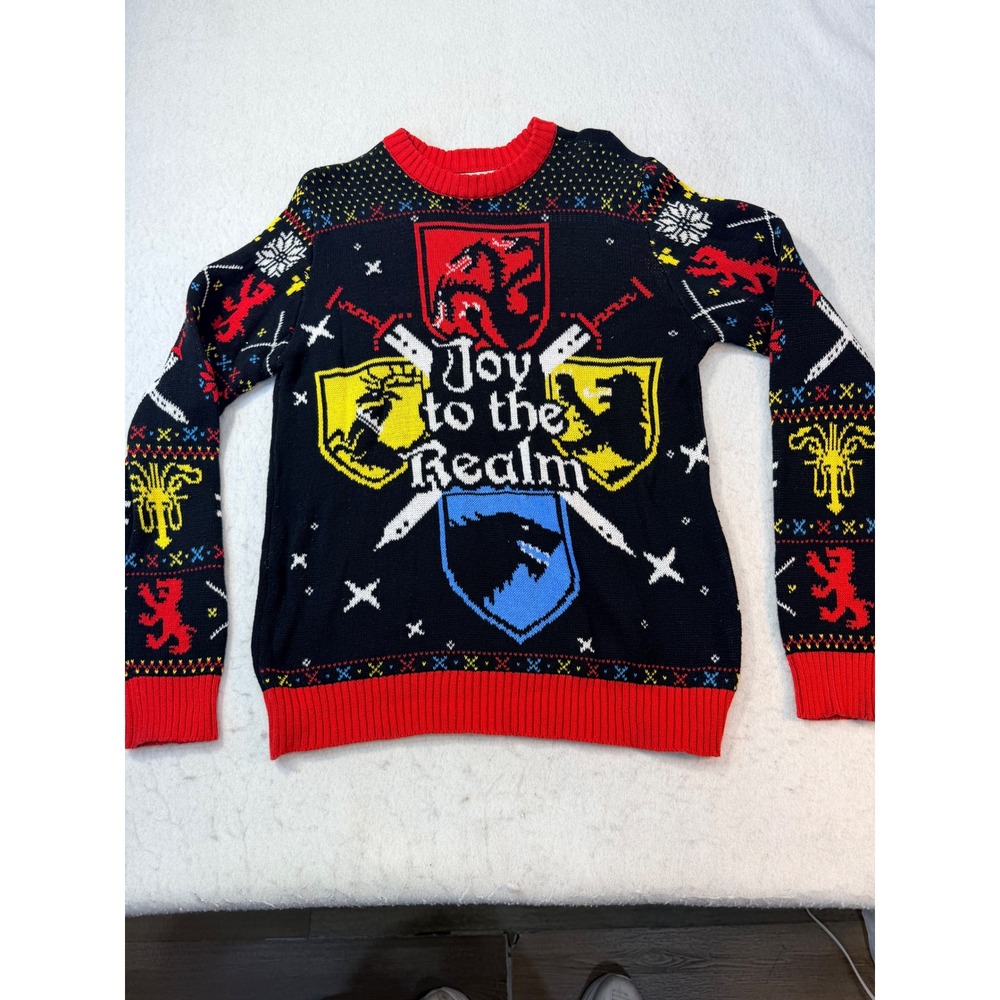 Game of Thrones Joy to the Realm Holiday Sweater Mens Small Black House Sigils